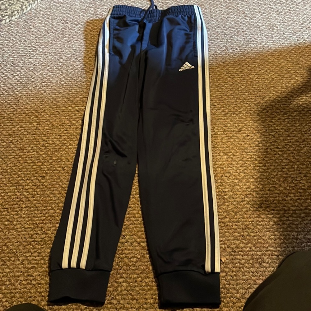 ADIDAS BLUE WHITE STRIP ATHLETIC PANTS SIZE 10/12